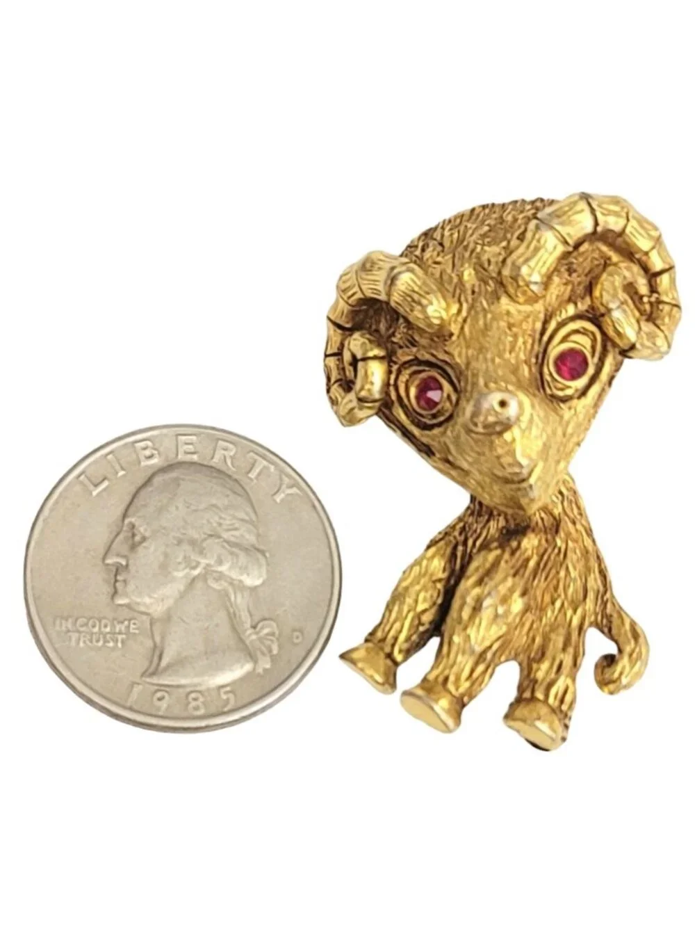 Gold Tone Red Eye Goat, Ram Brooch Pin, M462